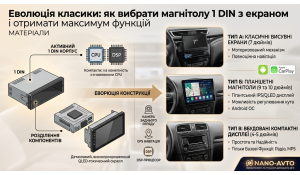 Магнітоли 1 DIN з екраном: розміри, типи та як вибрати