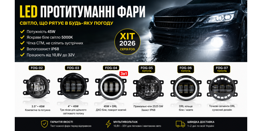 Світлодіодні протитуманні фари (LED ПТФ): як вибрати та чому серія FOG — це хіт 2026 року