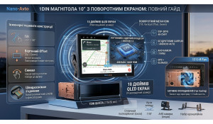 Магнітола 1DIN з екраном 10 дюймів та поворотним механізмом на Android